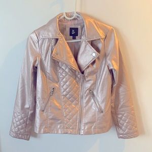 A trendy rose gold faux leather moto jacket by art class.